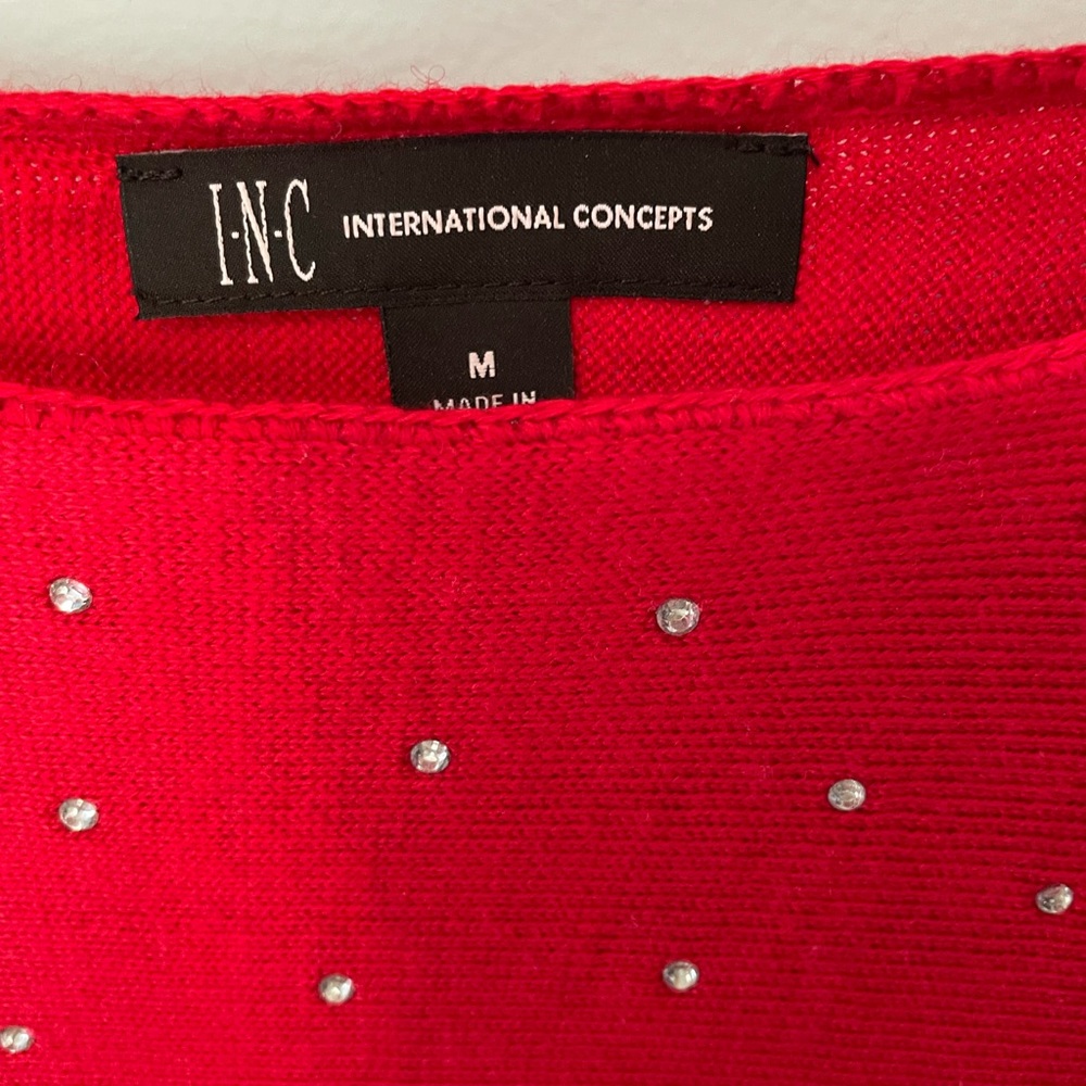 INC Red Sweater with Rhinestones - Picture 1 of 5